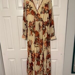 Floral Maxi Dress in Cream and Brown